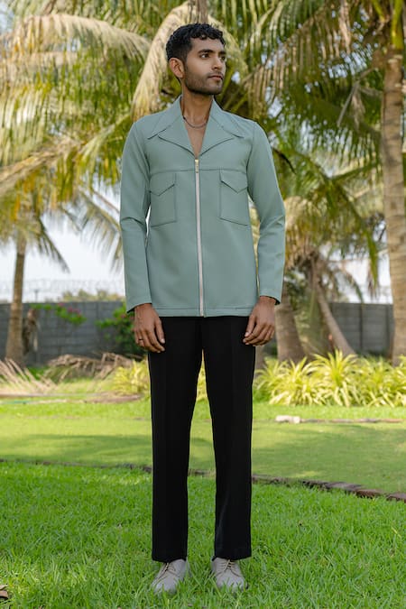 Shop Hilo Design Olive Green Sandrift Shacket at Aza Fashions Shop_Hilo Design_Olive Green Sandrift Shacket _at_Aza_Fashions