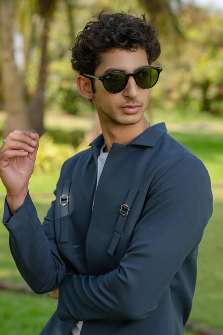 Hilo Design Gray Gridon Dark Greish Shacket Online at Aza Fashions Hilo Design_Gray Gridon Dark Greish Shacket _Online_at_Aza_Fashions