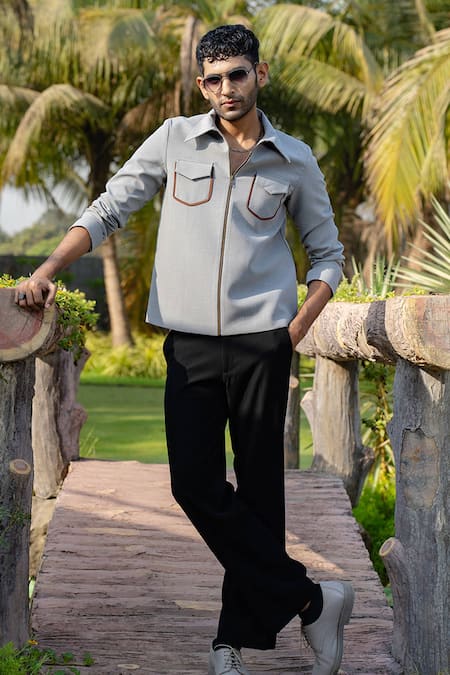Hilo Design Gray Distorted Designer Shacket 
