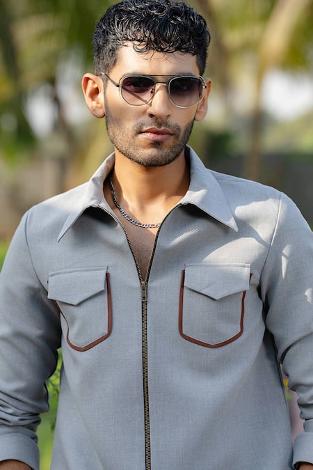 Buy Hilo Design Gray Distorted Designer Shacket Online at Aza Fashions Buy_Hilo Design_Gray Distorted Designer Shacket _Online_at_Aza_Fashions