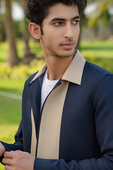 Hilo Design_Blue Duo Draft Navy Shacket _Online_at_Aza_Fashions