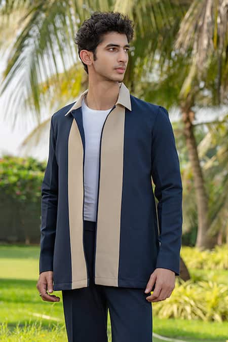 Buy_Hilo Design_Blue Duo Draft Navy Shacket _Online_at_Aza_Fashions