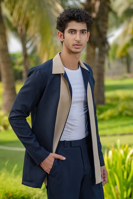 Shop_Hilo Design_Blue Duo Draft Navy Shacket _Online_at_Aza_Fashions