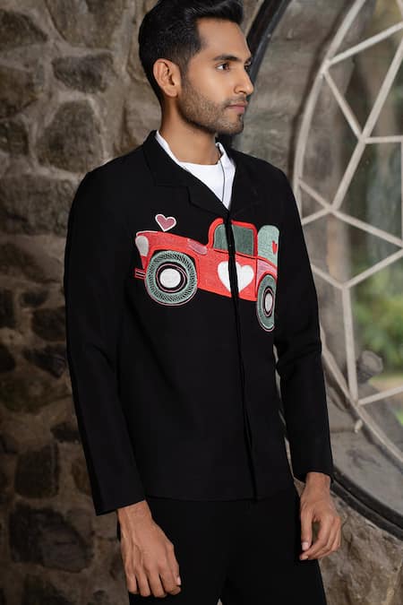 Shop Hilo Design Black Embroidery Cruise Shacket at Aza Fashions Shop_Hilo Design_Black Embroidery Cruise Shacket _at_Aza_Fashions