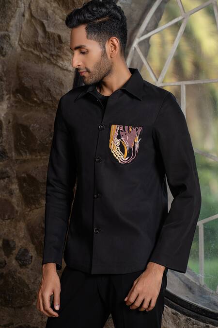Hilo Design_Black Embroidery Stirrup Shacket _Online_at_Aza_Fashions