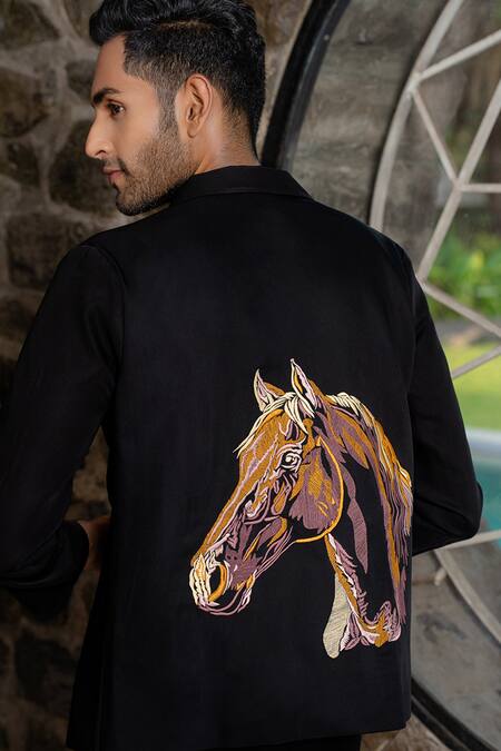 Buy_Hilo Design_Black Embroidery Stirrup Shacket _Online_at_Aza_Fashions