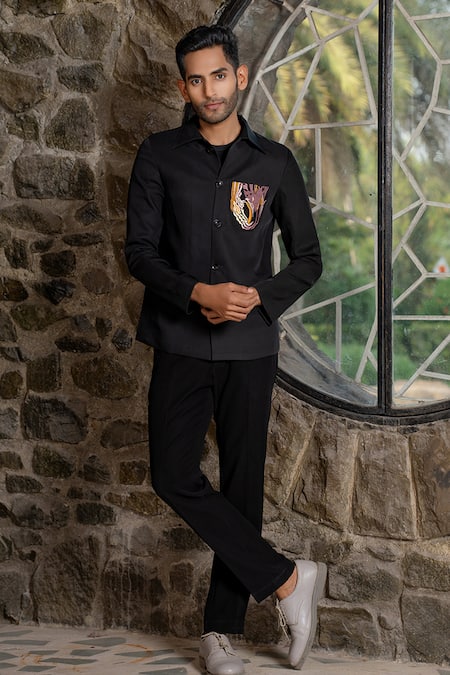 Hilo Design Black Embroidery Stirrup Shacket 