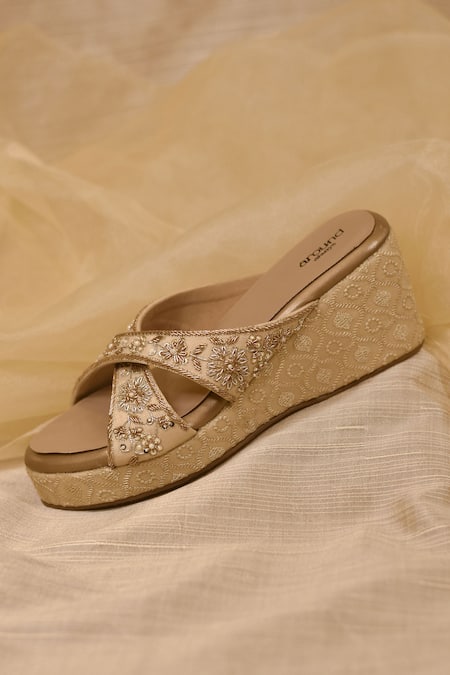 Around Always_Gold Embroidery Designer Wedges _Online_at_Aza_Fashions