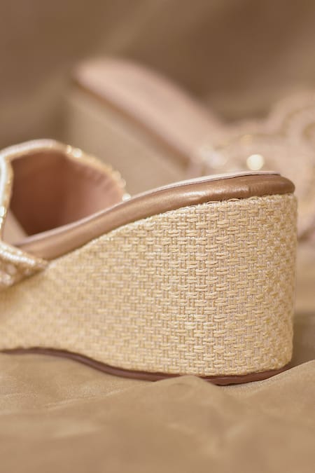 Around Always_Gold Embroidery, Beads Designer Ena Wedges _Online_at_Aza_Fashions