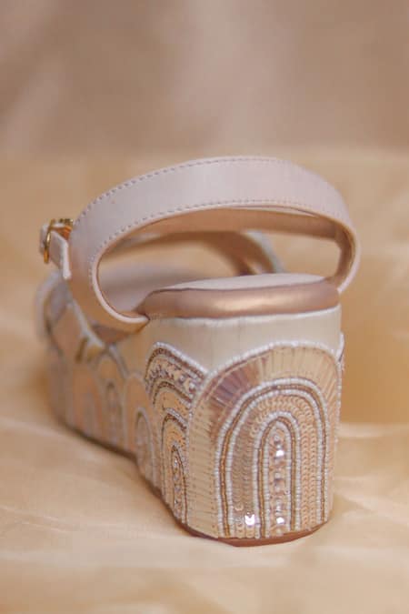 Around Always Ivory Embroidery Designer Dwaar Wedges Online at Aza Fashions Around Always_Ivory Embroidery Designer Dwaar Wedges _Online_at_Aza_Fashions