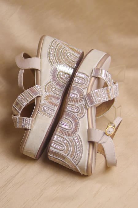 Buy Around Always Ivory Embroidery Designer Dwaar Wedges Online at Aza Fashions Buy_Around Always_Ivory Embroidery Designer Dwaar Wedges _Online_at_Aza_Fashions