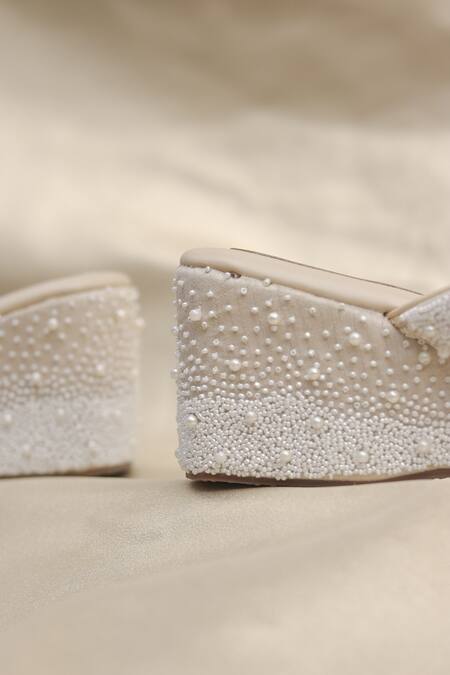 Around Always_Ivory Beads Designer Oyster Wedge Sandals _Online_at_Aza_Fashions