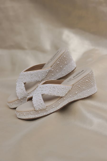 Around Always Designer Oyster Ivory Wedge Sandals 