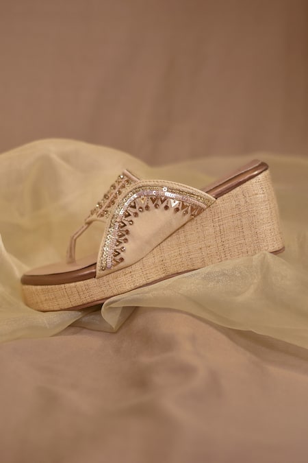 Around Always Gold Studs, Sequins Designer Noa Kolhapuri Wedges Online at Aza Fashions Around Always_Gold Studs, Sequins Designer Noa Kolhapuri Wedges _Online_at_Aza_Fashions