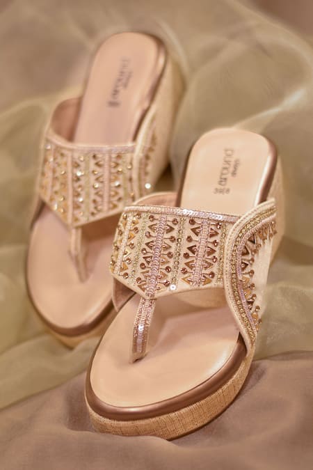 Shop Around Always Gold Studs, Sequins Designer Noa Kolhapuri Wedges at Aza Fashions Shop_Around Always_Gold Studs, Sequins Designer Noa Kolhapuri Wedges _at_Aza_Fashions