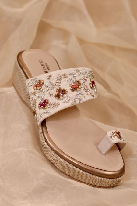 Buy_Around Always_Gold Saachi Kolhapuri Wedges _Online_at_Aza_Fashions