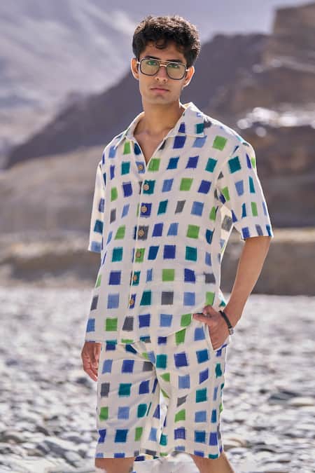 Shop_Dash And Dot_Multi Color Cotton Ikat Weave Shorts Set _Online_at_Aza_Fashions