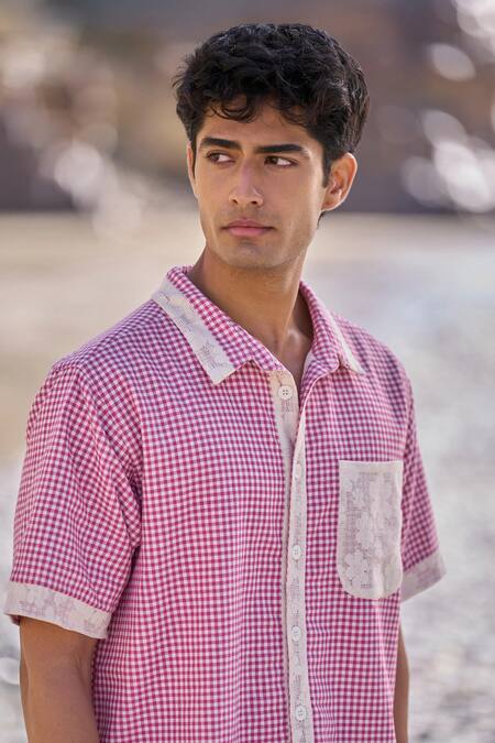 Dash And Dot_Red Cotton Reversible Madras Check Shirt _Online_at_Aza_Fashions