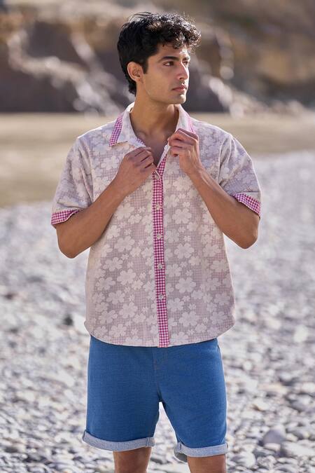 Dash And Dot_Red Cotton Reversible Madras Check Shirt _Online_at_Aza_Fashions