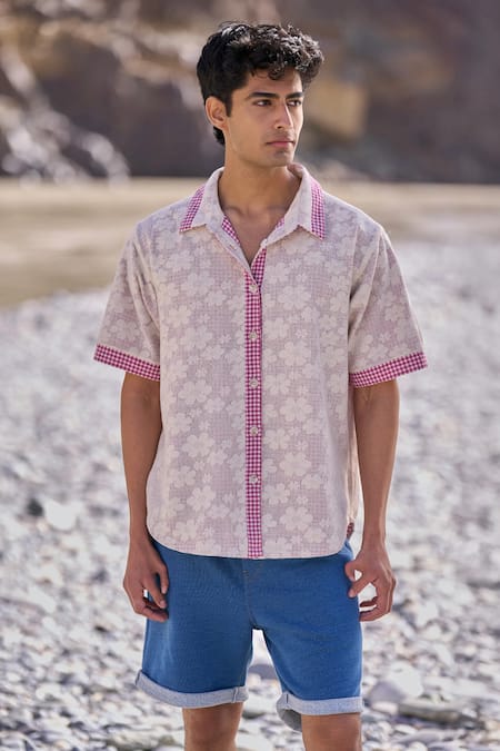 Dash And Dot Red Cotton Reversible Madras Check Shirt 
