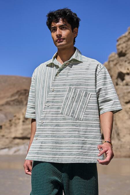 Buy_Dash And Dot_Multi Color Cotton Slanted Stripe Organic Shirt _Online_at_Aza_Fashions