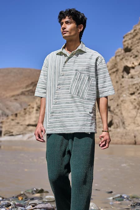 Dash And Dot Multi Color Cotton Slanted Stripe Organic Shirt 