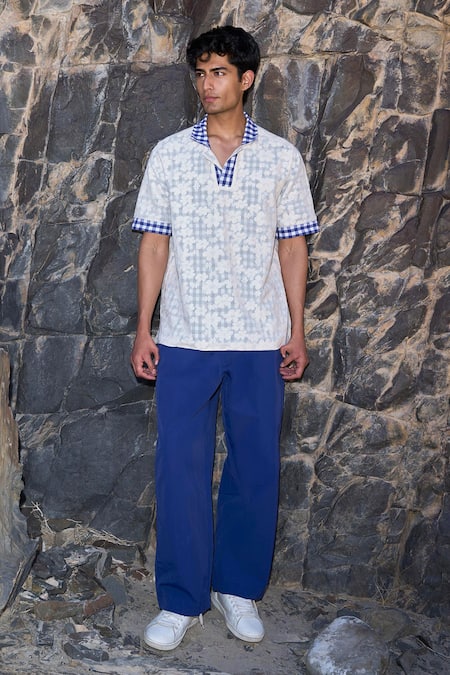 Shop_Dash And Dot_Beige Cotton Reversible Madras Check Polo _Online_at_Aza_Fashions