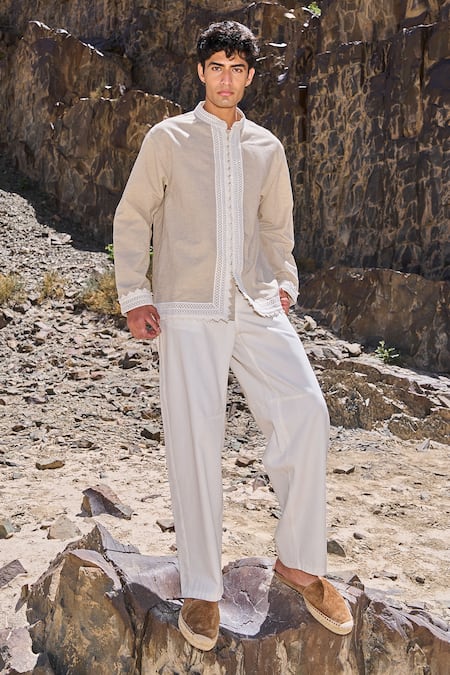 Buy_Dash And Dot_Beige Cotton, Linen Lace Shirt _Online_at_Aza_Fashions