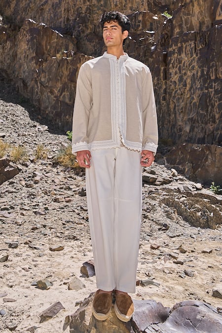 Buy_Dash And Dot_Beige Cotton, Linen Lace Shirt 