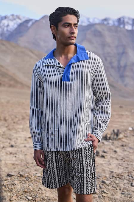 Dash And Dot Black Linen Striped Popover T-shirt 