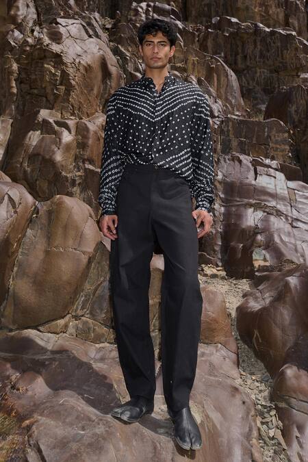 Dash And Dot Black Viscose Embroidery Bandhani Print Shirt Online at Aza Fashions Dash And Dot_Black Viscose Embroidery Bandhani Print Shirt _Online_at_Aza_Fashions