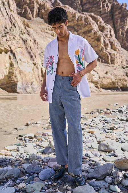 Buy_Dash And Dot_White Cotton Embroidery Patchwork Notch Collar Shirt _Online_at_Aza_Fashions