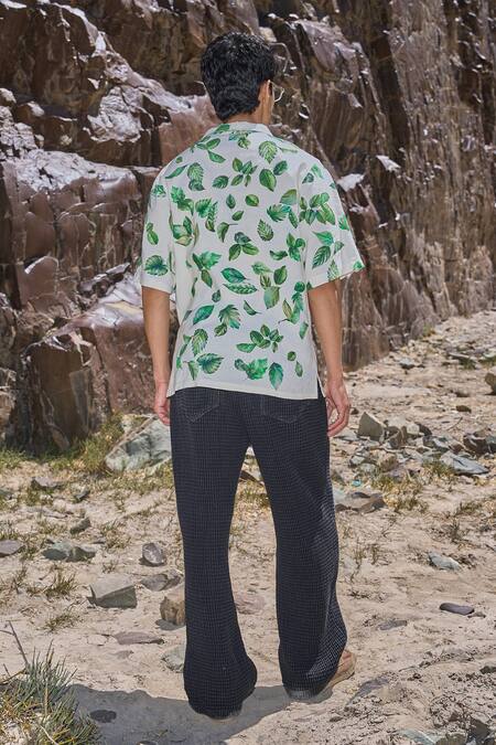 Shop_Dash And Dot_Multi Color Viscose, Linen Leaf Print Short Sleeve Shirt _Online_at_Aza_Fashions
