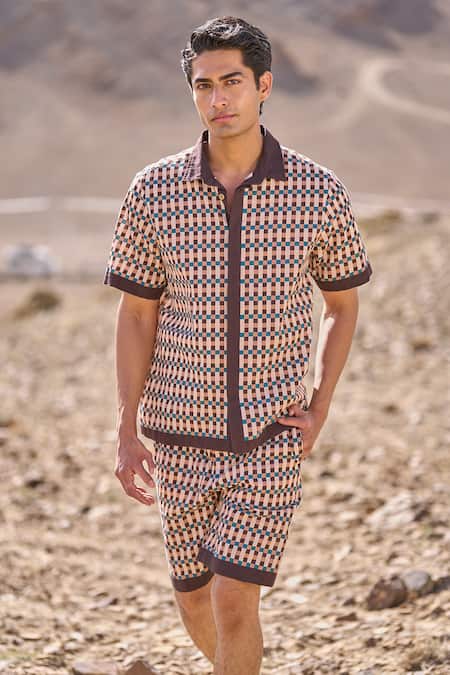 Dash And Dot Geo Print Poplin Shirt & Shorts Set 