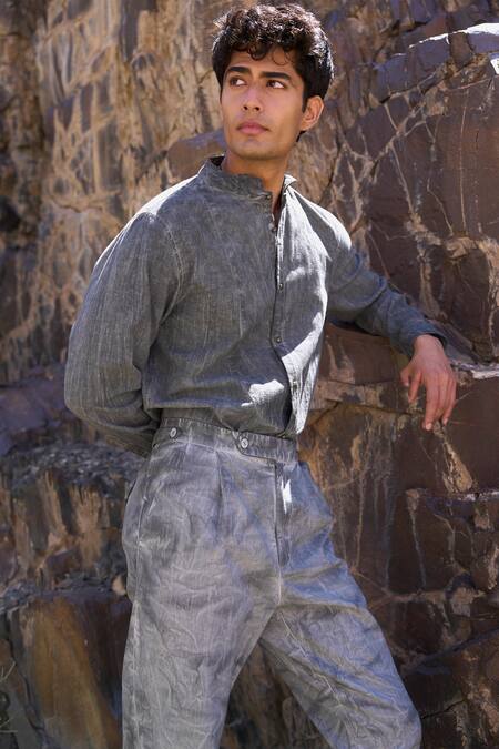 Buy_Dash And Dot_Gray Viscose, Linen Washed Shirt _Online_at_Aza_Fashions