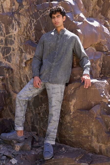 Shop_Dash And Dot_Gray Viscose, Linen Washed Shirt _Online_at_Aza_Fashions