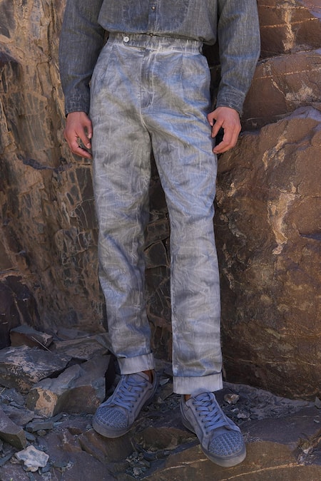 Shop_Dash And Dot_Gray Tencel Washed Grey Pant Set _Online_at_Aza_Fashions