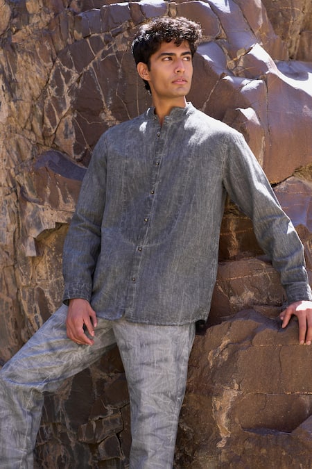 Dash And Dot_Gray Tencel Washed Grey Pant Set _at_Aza_Fashions