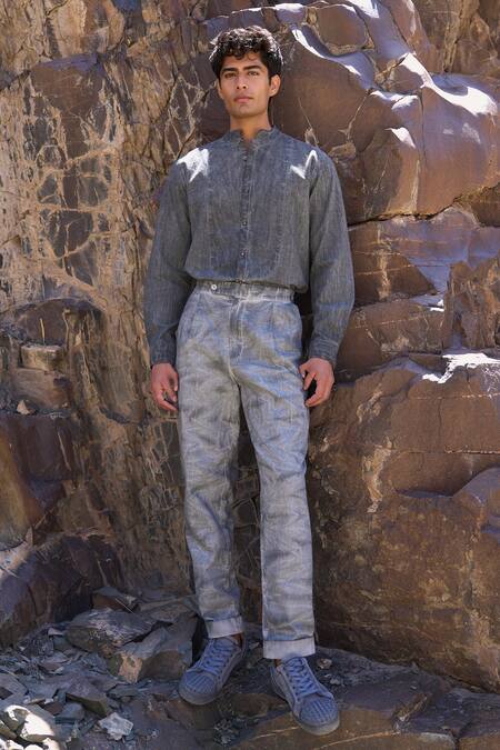 Buy_Dash And Dot_Gray Tencel Washed Grey Pant Set 