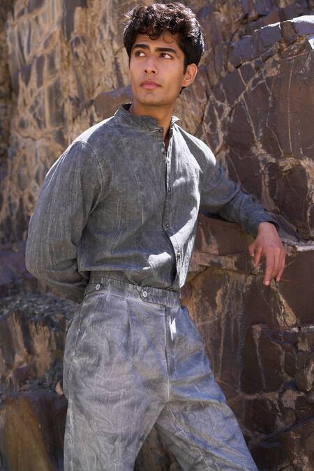 Dash And Dot_Gray Tencel Washed Grey Pant _Online_at_Aza_Fashions