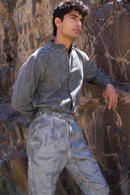 Buy_Dash And Dot_Gray Tencel Washed Grey Pant _Online_at_Aza_Fashions