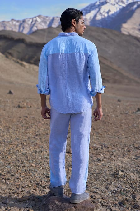 Dash And Dot Linen Colour Block Shirt 