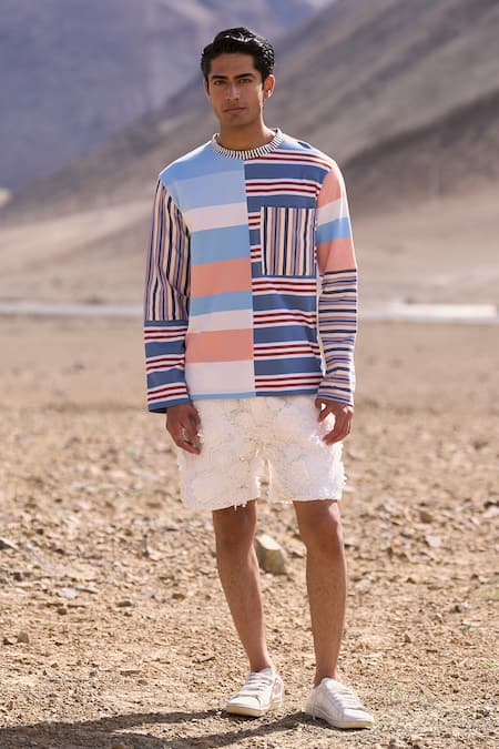 Dash And Dot Multi Color Cotton Stripe Blocked Tee at Aza Fashions Dash And Dot_Multi Color Cotton Stripe Blocked Tee _at_Aza_Fashions