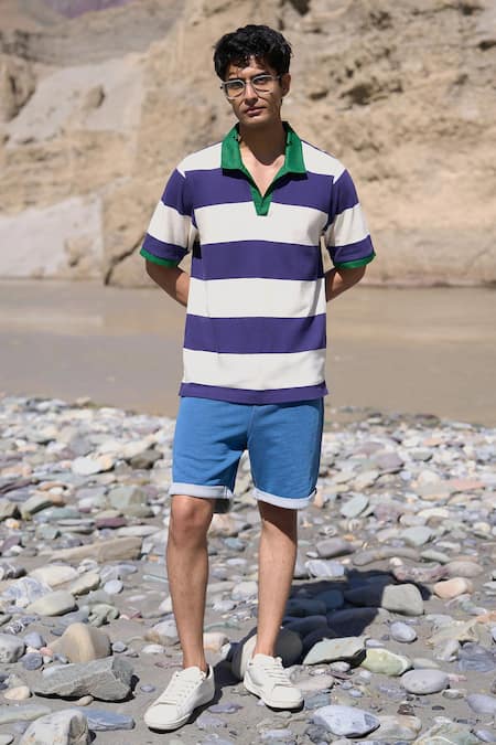 Buy Dash And Dot Blue Cotton Striped Polo Tshirt Online at Aza Fashions Buy_Dash And Dot_Blue Cotton Striped Polo Tshirt _Online_at_Aza_Fashions