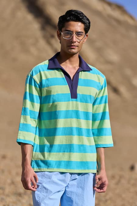 Dash And Dot Multi Color Cotton Stripe Relaxed Polo 