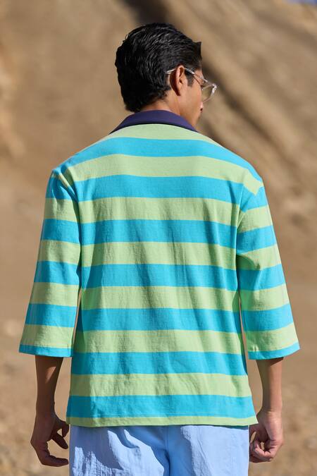Dash And Dot_Multi Color Cotton Stripe Relaxed Polo _Online_at_Aza_Fashions