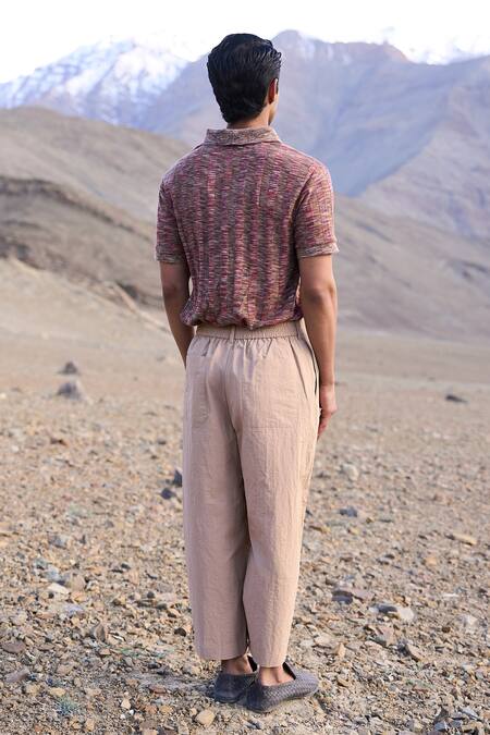 Buy_Dash And Dot_Brown Polyester Jacquard Rib Polo Tshirt _Online_at_Aza_Fashions