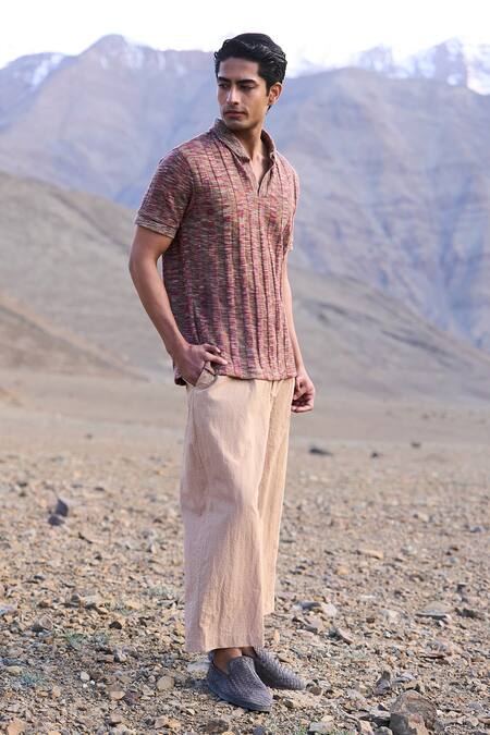 Shop_Dash And Dot_Brown Polyester Jacquard Rib Polo Tshirt _Online_at_Aza_Fashions