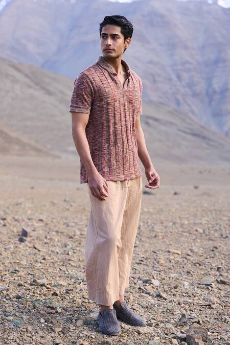 Buy_Dash And Dot_Brown Polyester Jacquard Rib Polo Tshirt 