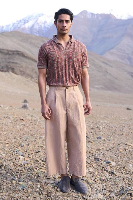 Shop_Dash And Dot_Brown Polyester Jacquard Rib Polo Tshirt 